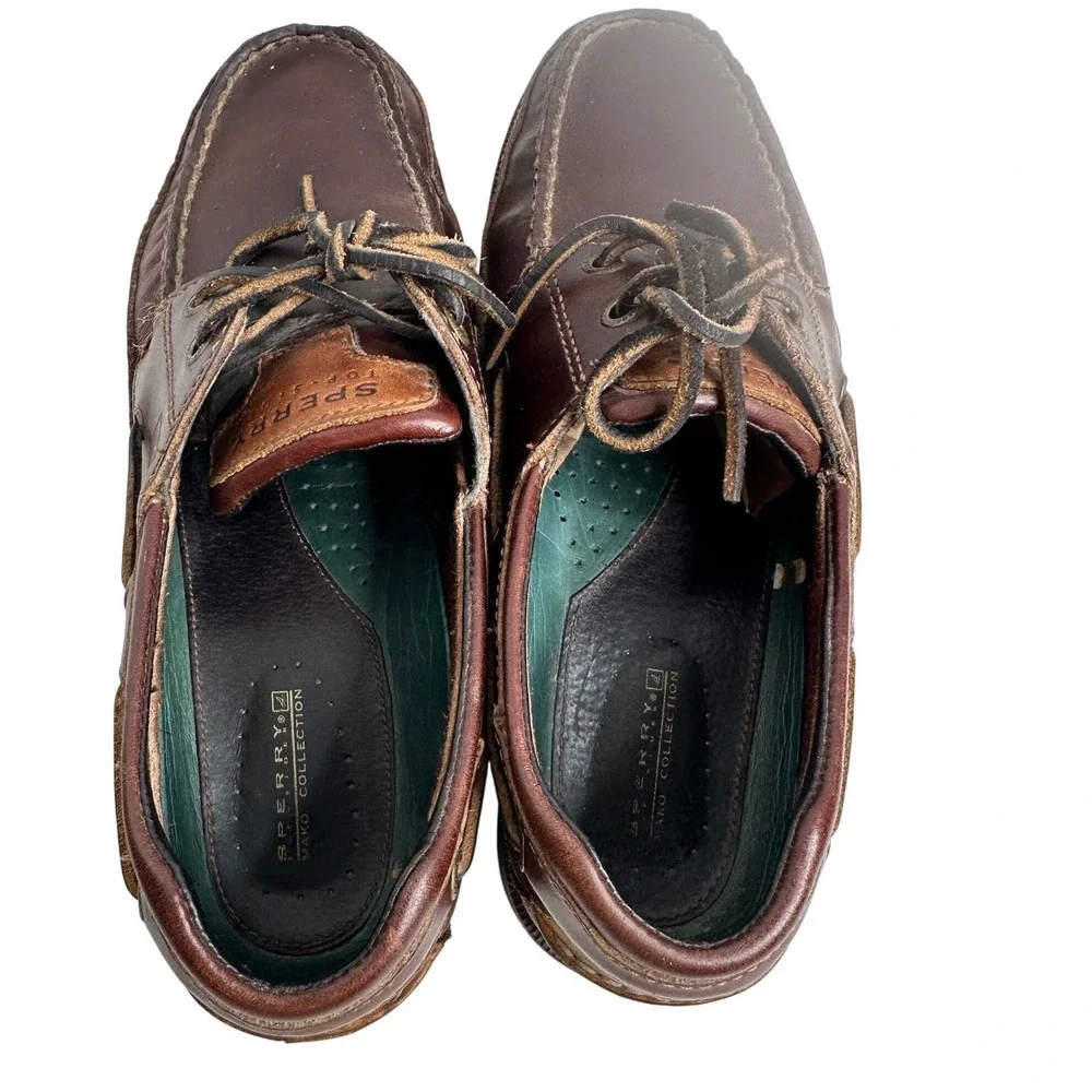 Sperry Top Sider Mako Collection Men's preppy  Brown Leather Boat Shoes SZ 9.5 M